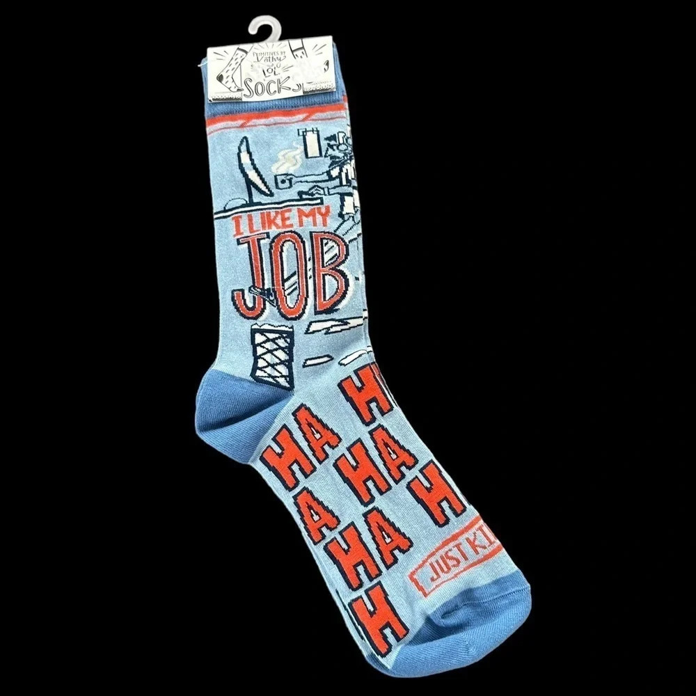 NWT Primitives by Kathy Socks Blue I Like My Job Fun Novelty Gag Gift Boss Funny